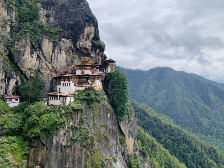 The Tiger's Nest monastery on its cliff with the Paro valley falling away behind
